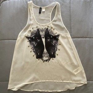 H&M Divided Women's White Sheer Cat Tank Size 4